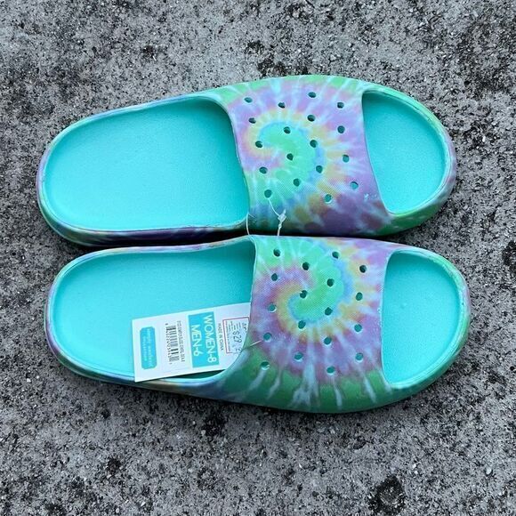 NWT Sz Womens 8/Mens 6 Simply Southern Swirl Sea Green Unisex Slides - Picture 4 of 5